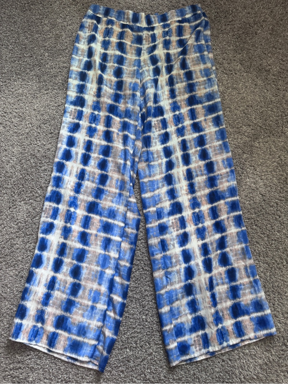 Soulmates Blue & White Patterned Wide Leg Pants-Small-Tall